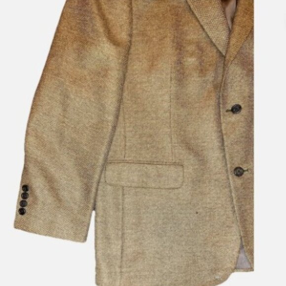 Lands End Blazer 44R Men's Herringbone Tweed Lambswool Lined Pockets Tan Beige - Picture 3 of 11